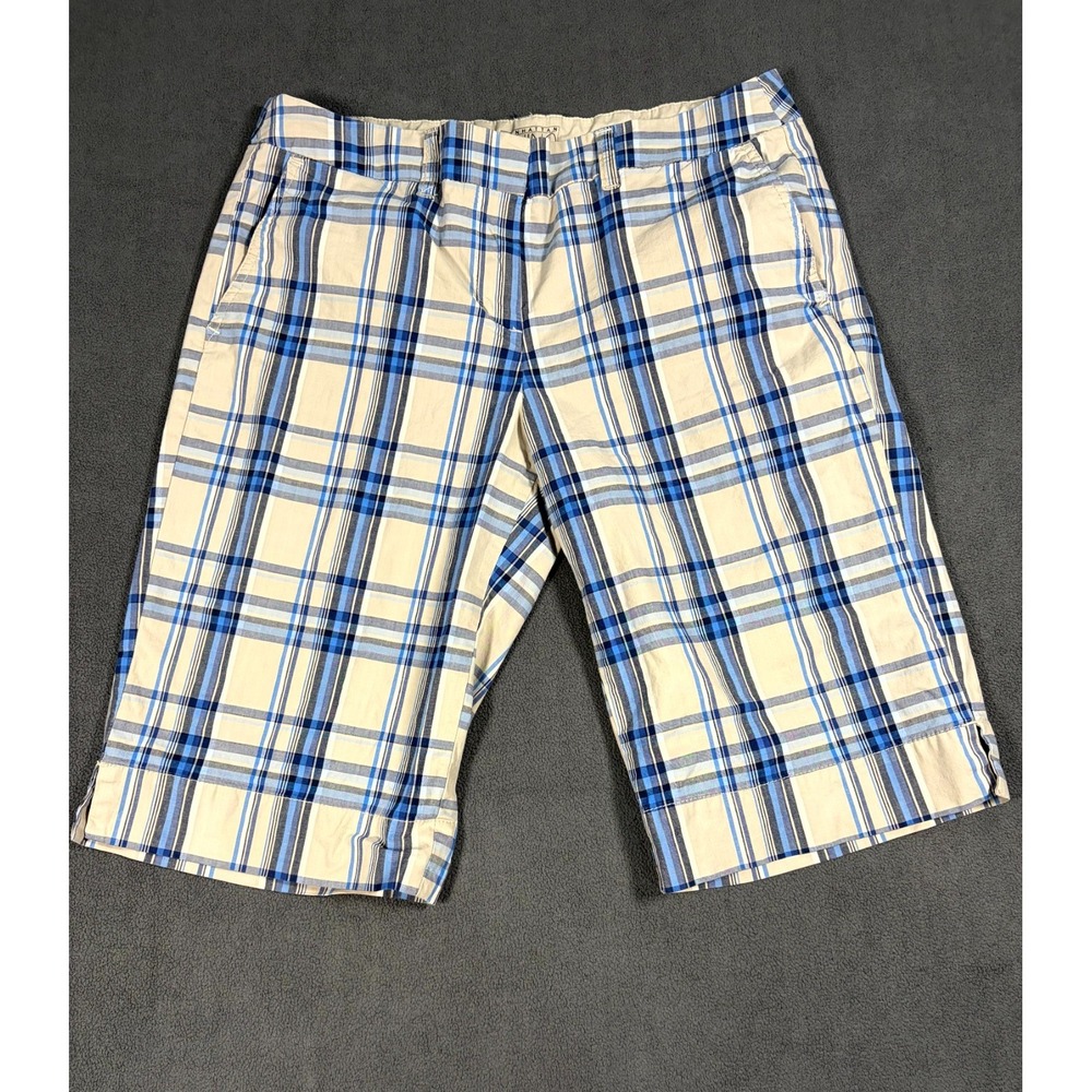 New York & Co Manhattan Chino Shorts Women 10 Multicolor Plaid Cotton Flat Front